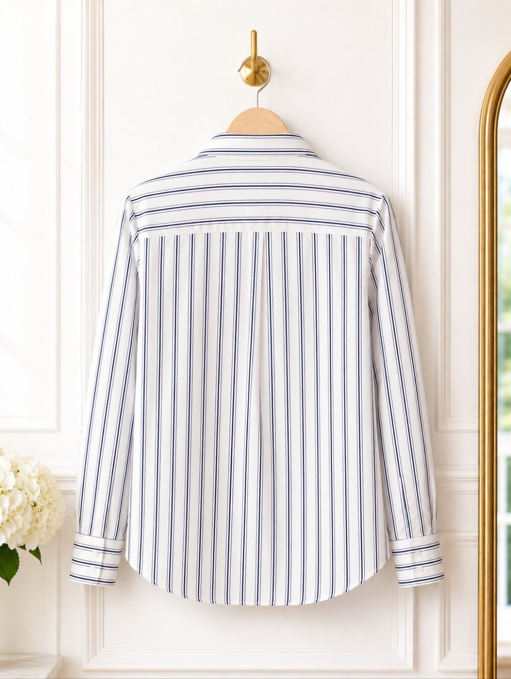 Nine West Blue & White Striped Button-Up Blouse | Cotton Blend | Size Medium | - Picture 6 of 8